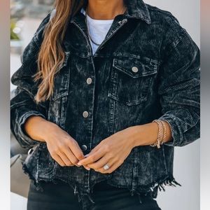 PADDINGTON DISTRESSED COTTON CORDUROY JACKET - BLACK